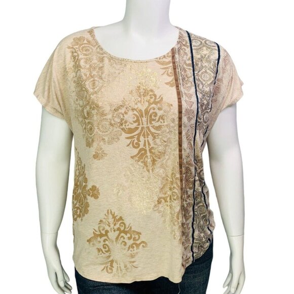 Chicos Womens Stamped Medallions Silvia Top Gold Foil Dolman Sleeve Approx XXL - Picture 2 of 12